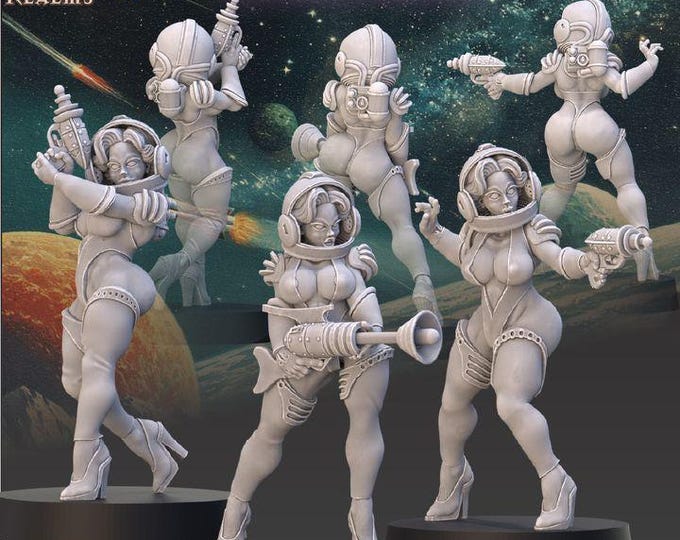 Space Pin Ups - Across the Realms - New Release Oct 25  - Sci-Fi OPR Grimdark compatible - Tabletop Wargaming Grimdark