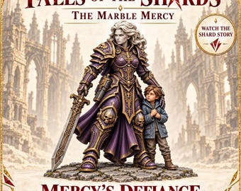 Mercy's Defiance | Connected Marble Legion Warrior and Child | Tales of the Shards | Unpainted Resin Sci-Fi Miniature