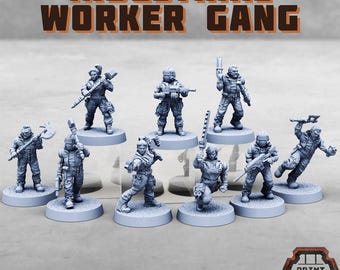 Industrial Worker Gang - Print Minis Licensed 28-32mm Resin Sci-Fi Gang Kit