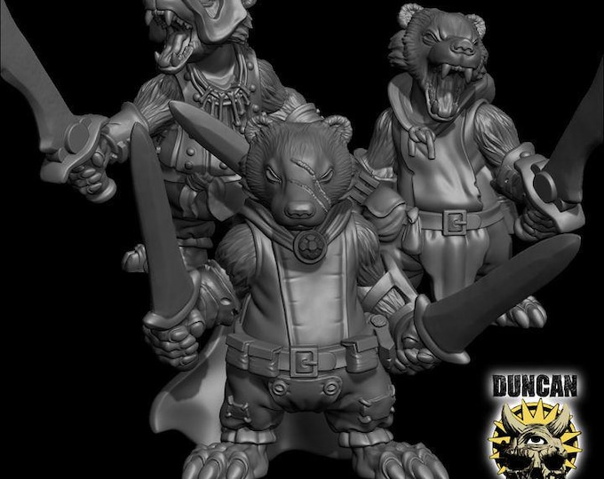 Badger Folk Rangers with Swords | Duncan Shadow | PathFinder | Mini | Tabletop Wargaming | Dungeons and Dragons | Resin | Fantasy | RPG