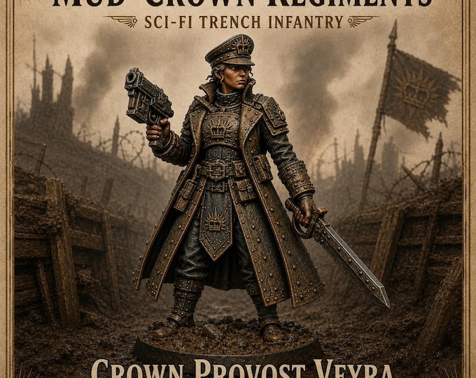 Crown Provost Veyra – Mud-Crown Female Sci-Fi Trench Officer Resin Miniature – HGM Exclusive
