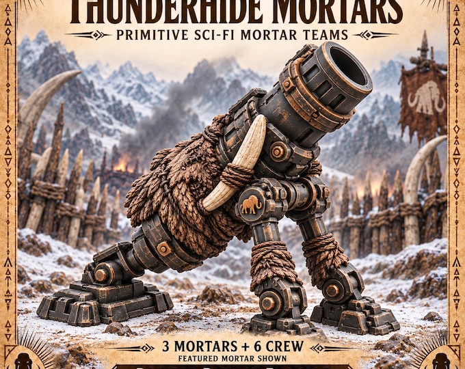 Thunderhide Mortars | Choose Individual Weapon, Crew or Full 9-Model Battery | Mammoth Tribe Resin Miniatures | HGM Original
