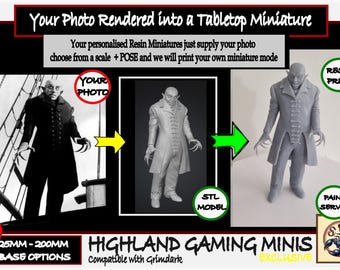 Personalised Tabletop Miniatures from a 2D Photo to a 3D Miniature  - Exclusive Highland Gaming Minis - Tabletop Wargaming for Grimdark
