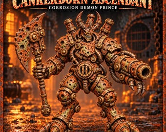 Cankerborn Ascendant Demon Prince | Axe and Cannon Rust Legion Resin Character | 60mm Base | HGM Exclusive