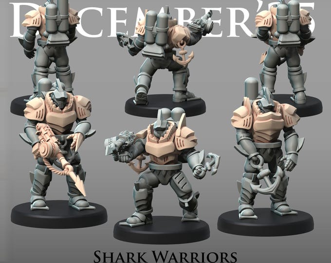 Shark Warriors  - Printerra Studios - Tabletop Wargaming Miniature for Grimdark | OPR | Sci-fi