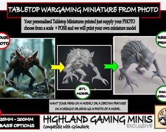 Personalised Tabletop Miniature Gift - Bespoke 2D Design to 3D Miniature Exclusive Highland Gaming Minis Service Tabletop Wargaming Grimdark