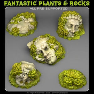 Overgrown Statues - Wargaming Terrain Objectives | Fantastic Plants and Rocks | PathFinder | Mini | Dungeons and Dragons | Fantasy | RPG
