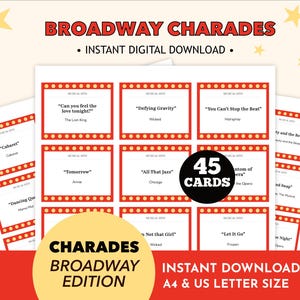 Broadway Charades Game, Fun Party Game Cards, Broadway Theme Activity, Name the Song Tune Quiz, Game Night, Musicals Theatre Lover Gift