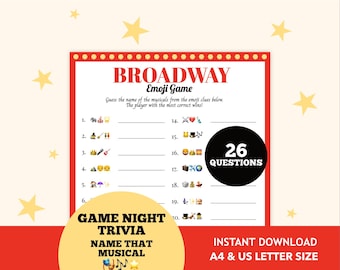 Broadway Emoji Game, Musicals Trivia, Musical Party Trivia Game, Fun Emoji Quiz, West End Games, Family Game Night Trivia, Ladies Night Game