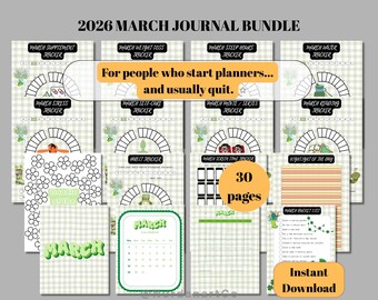 Journaal maart 2026 | Voorjaarsplanner pdf | Eenvoudige maandplanner met trackers en gewoontetracker | Bulletjournaal | VOORGEKLEURDE pagina's
