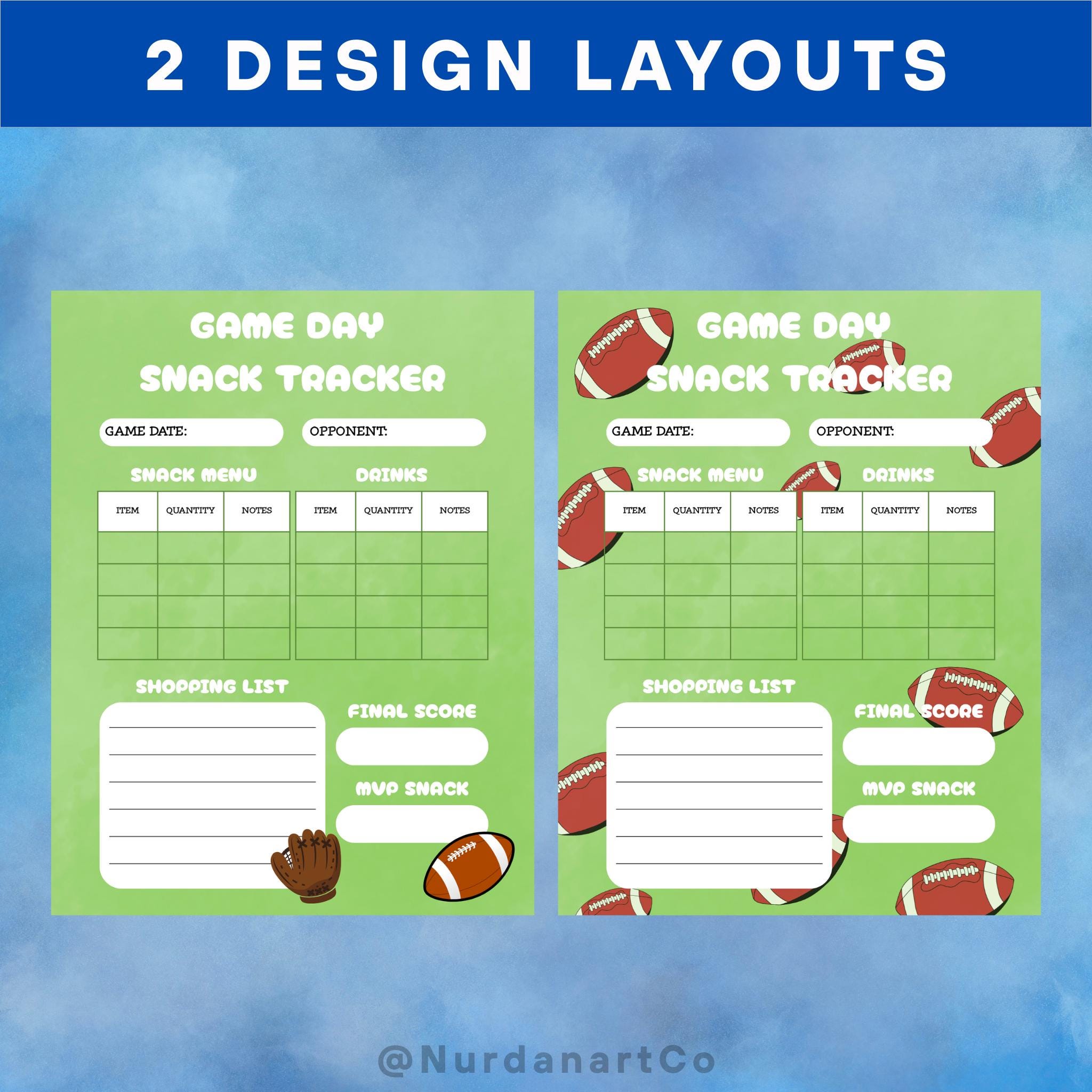 Game Day Snack Tracker: Printable Football Party Menu Planner (PDF ...