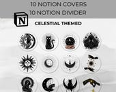 Celestial Notion Theme Bundle Moon and Stars Icons Editable Aesthetic Covers Dark Mode Notion Set Mystical Galaxy Canva Template