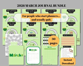 Journaal maart 2026 | Voorjaarsplanner pdf | Eenvoudige maandplanner met trackers en gewoontetracker | Bulletjournaal | VOORGEKLEURDE pagina's