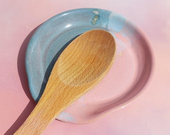 Handmade Spoon Rest, Kitchen Decor, Stoneware Pottery