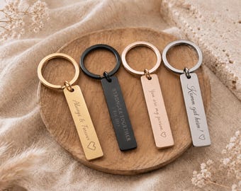 Schlüsselanhänger mit Gravur aus Edelstahl, personalisiert mit Name, Datum oder Symbol, Geschenk für Partner und Freunde