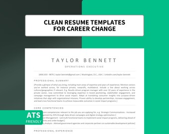 Clean & Professional Resume Template – Ideal for Career Change | ATS-Friendly | 1–3 Page Formats | Word, Google Docs, Pages, Basic Resume,CV