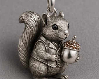 Colgante de ardilla caprichosa en plata 925: amuleto de animal de cuento de hadas