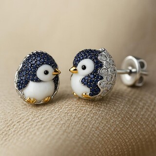 Orecchini A Perno Pinguino In Argento 925 – Gioielli A Forma Di Animale, Orecchini A Lobo Antartide Per Donna