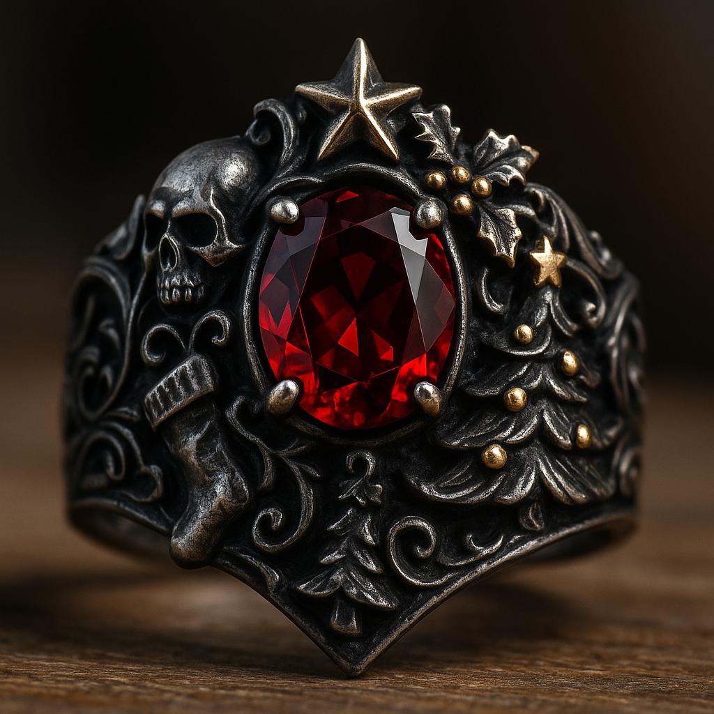 Gothic Skull Sterling Silver Ring - Red Gemstone Victorian Christmas ...