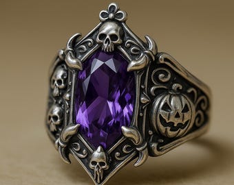 Halloween Gothic Skull Pumpkin Ring: Vintage Halloween Horror Jewelry