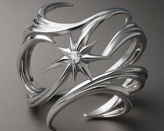 Anillo Nova Swirl de plata 925 con circonita cúbica transparente, banda con un toque celestial