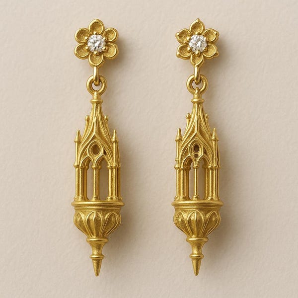 Cathedral Spire Earrings – Baroque Lantern Inspired Drop Studs, Elegant Architectural Halloween Statement Jewelry Gift