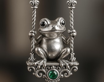 Colgante de rana gótica en columpio: circonita verde, plata de ley 925