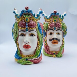 Moor&#39;s Heads, Caltagirone Ceramic 18/19 cm Emiri Style - Handcrafted Sicilian Art