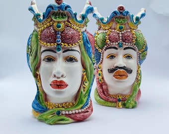 Moor's Heads, Caltagirone Ceramic 18/19 cm Emiri Style - Handcrafted Sicilian Art