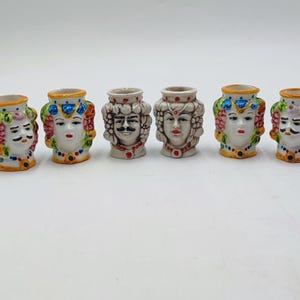 Caltagirone Ceramic Moor's Head Toothpick Holders - 6.5 cm Height, 5 cm Diameter