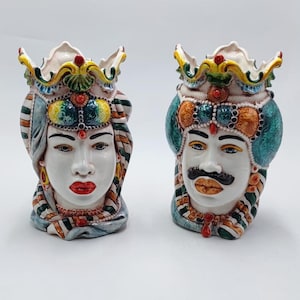 30 cm Caltagirone Ceramic Moor&#39;s Head in Emiri Style – Handcrafted Sicilian Art