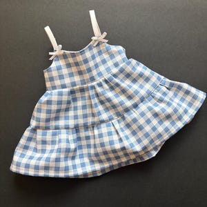 Blue gingham tiered ruffle dress for 18 inch dolls
