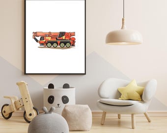 Fire brigade crane poster, fire brigade crane poster children's room, FwK poster, fire brigade poster, vehicle poster, children's room decor, digital file