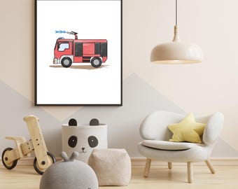 Fire Engine Poster, Fire Engine, TLF, Fire Engine Wall Art, Kids Room Decor, Digital File