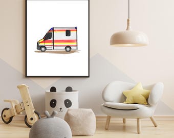 Emergency Service Poster, Ambulance Poster, Ambulance, RTW Poster, 1/83/1 Poster, Children's Room Decor, Digital File