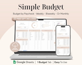 Simple Budget Planner for Google Sheets, Monthly Budget Tracker, Track Bills, Expense Tracker, Budget Template, Debt Tracker, Weekly Budget