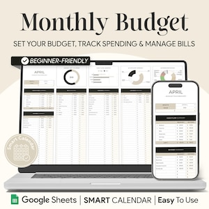 Monthly Budget Spreadsheet, Google Sheets Budget Template, Monthly Budget Planner, Smart Bill Calendar, Subscription Tracker