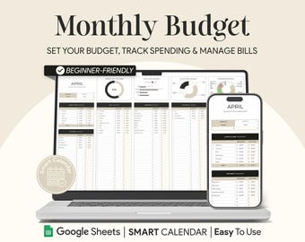 Monthly Budget Spreadsheet, Google Sheets Budget Template, Monthly Budget Planner, Smart Bill Calendar, Subscription Tracker