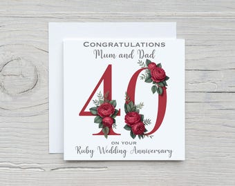 Ruby /40th Wedding Anniversary Tree Personalised Card - Etsy UK
