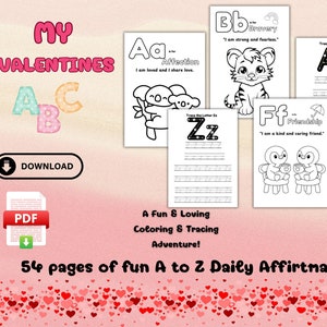 Afirmaciones para colorear de la A a la Z para niños, trazado de letras de la A a la Z, actividad motivacional para jardín de infantes, divertido y gratuito dibujo de animales para colorear.