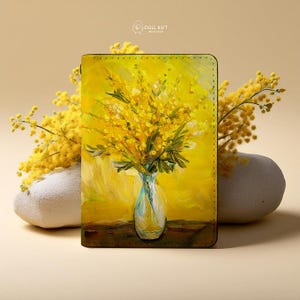 REGALO RELAX Una piccola mostra d'arte nella tua mano Porta carte - Mimosa - Porta documenti Porta carte Giallo Olio・Pittura acrilica Giornata internazionale della donna