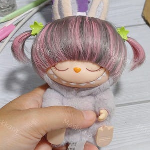 Wig for Labubu Macaron bob tie the hair on both sides and bangs curve.(Handmade)