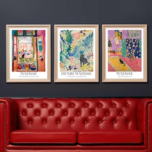 Henri Matisse Druck-Set: French Modern Art Gallery Dekor, Katzenwandkunst Gerahmt