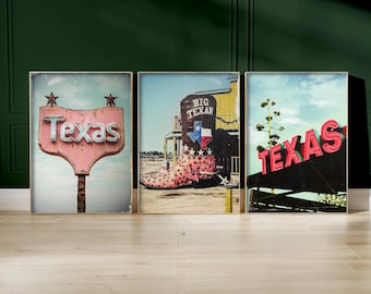Vintage Texas Print Set For Bedroom, Rustic Southwestern Wall Art, Framed or Unframed