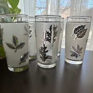 Vintage Libbey Silver Leaf 4 Ounce Juice Glasses Mid Century Modern Set of 5