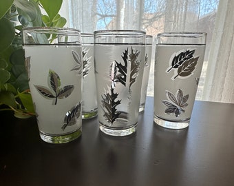 Vintage Libbey Silver Leaf 4 Ounce Juice Glasses Mid Century Modern Set of 5