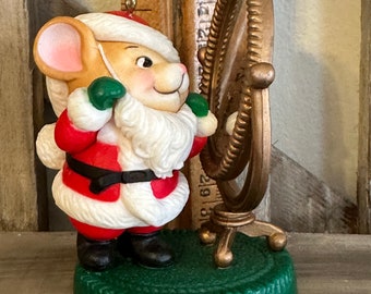 Vintage Avon Melvin P. Merrymouse Christmas Ornament 1982 Santa Mouse Looking in a Mirror