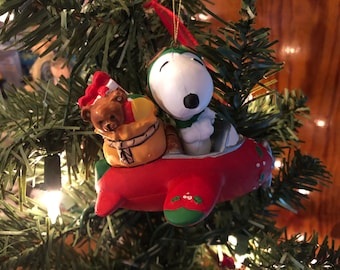 Vintage Kurt Adler Snoopy Christmas Ornament WWI Flying Ace Delivering Christmas Presents