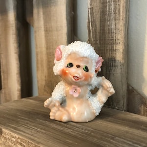 Vintage Sugared Monkey Figurine with Applied Flower Japan