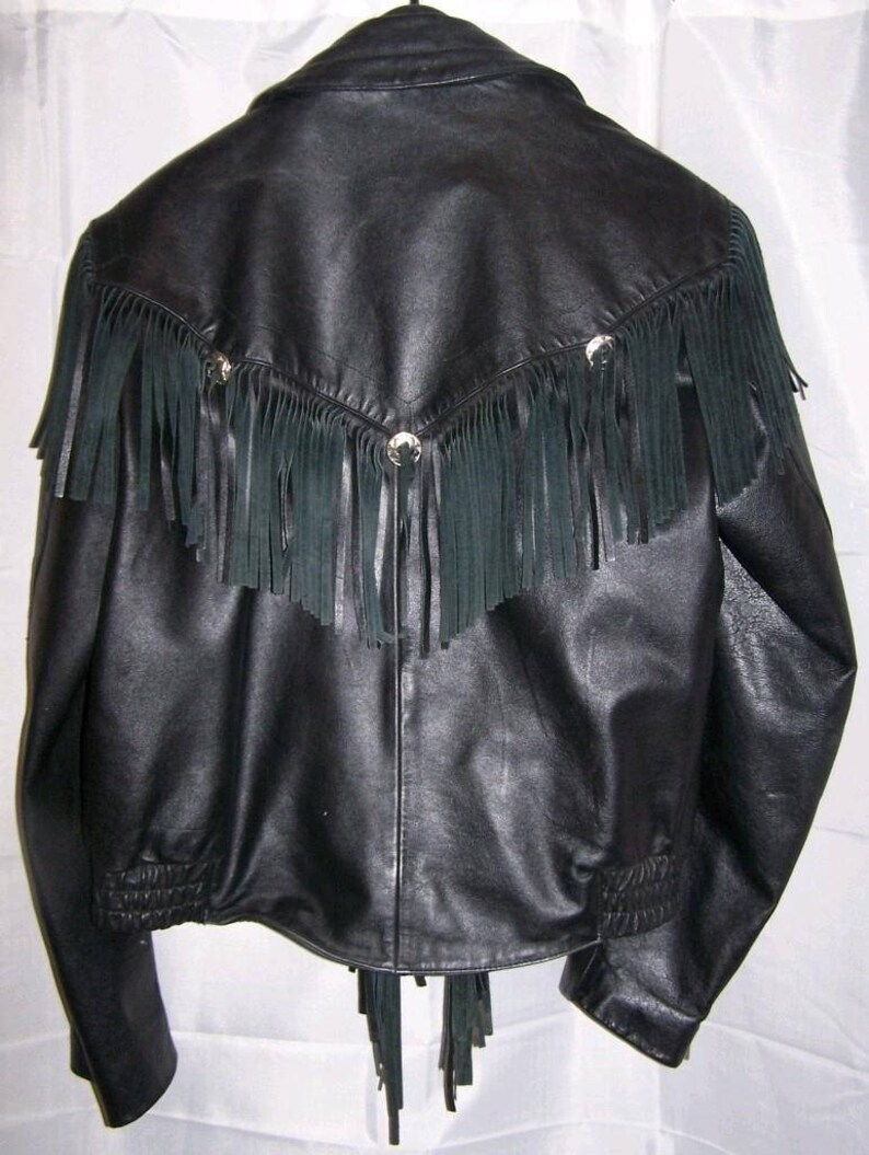 Rétro des années 1970 Veste en cuir noir frangé femme Taille Etsy France